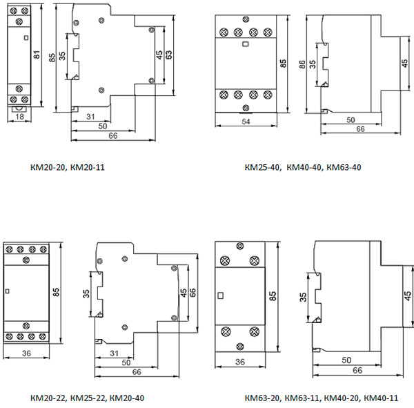 Габаритные размеры модульных контакторов ИЭК
