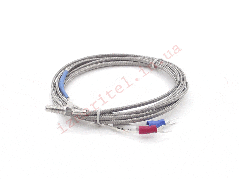 3D огляд Датчик температури, термопара тип K (0 ... 400°C), під різьбу M6, 2 метри 3D огляд Датчик температури, термопара тип K (0 ... 400°C), під різьбу M6, 2 метри