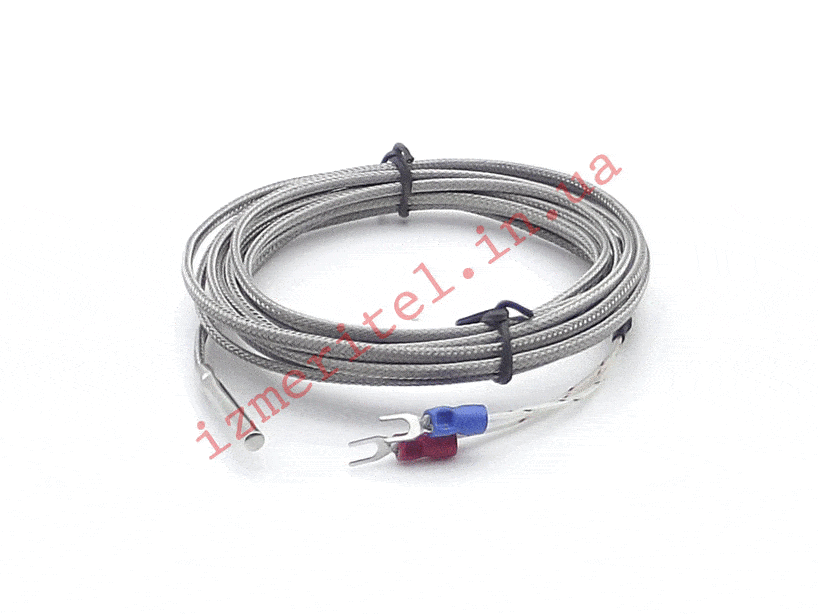 3D огляд Датчик температури, термопара тип K (0...800°C), гільза 4 мм, T141, 3 метри 3D огляд Датчик температури, термопара тип K (0...800°C), гільза 4 мм, T141, 3 метри