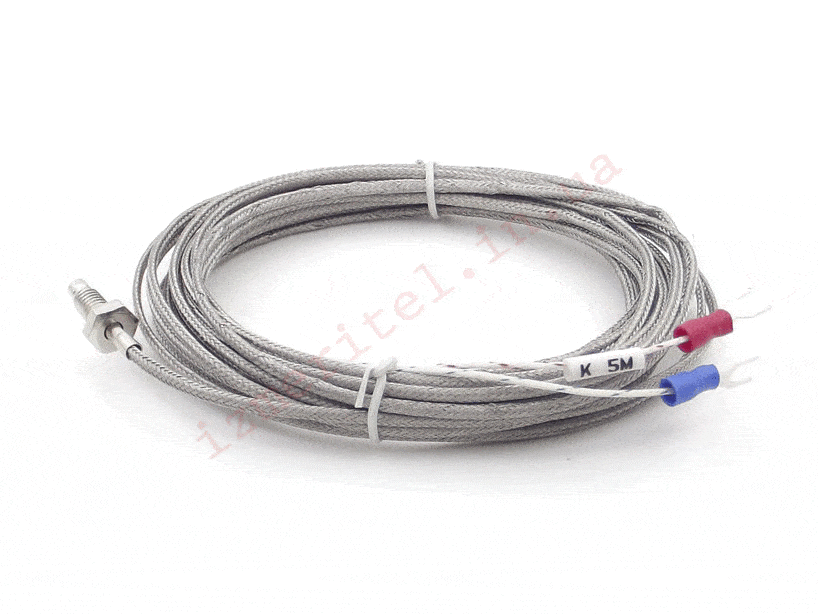 3D огляд Датчик температури, термопара тип K (0...400°C), під різьбу M6, 5 метрів 3D огляд Датчик температури, термопара тип K (0...400°C), під різьбу M6, 5 метрів