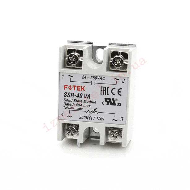 3D огляд Оригінальне однофазне твердотільне реле FOTEK SSR-40 VA 3D огляд Оригінальне однофазне твердотільне реле FOTEK SSR-40 VA