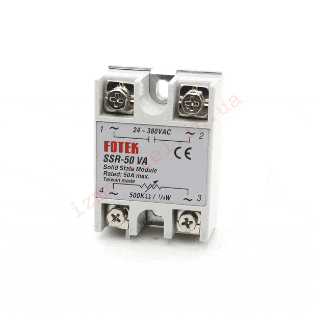3D огляд Оригінальне однофазне твердотільне реле FOTEK SSR-50 VA 3D огляд Оригінальне однофазне твердотільне реле FOTEK SSR-50 VA