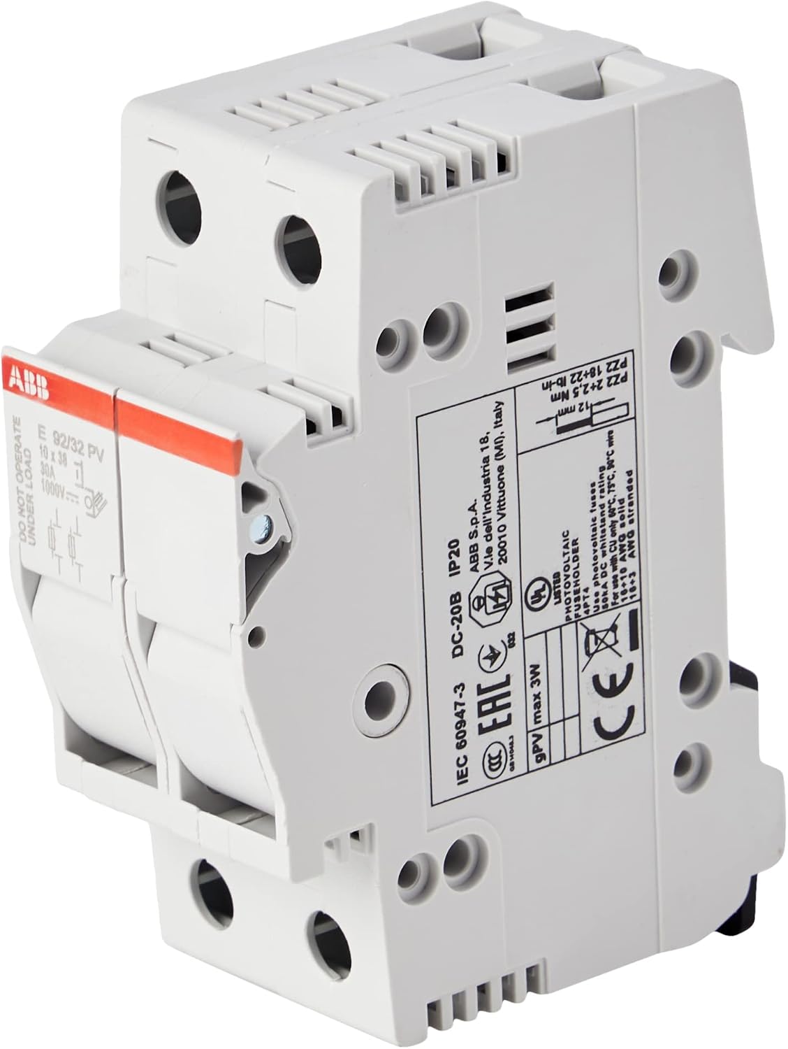 abb-entrelec e90 V – цоколь предохранителя модульный секционный/секционный E91/32PV 2 модуля