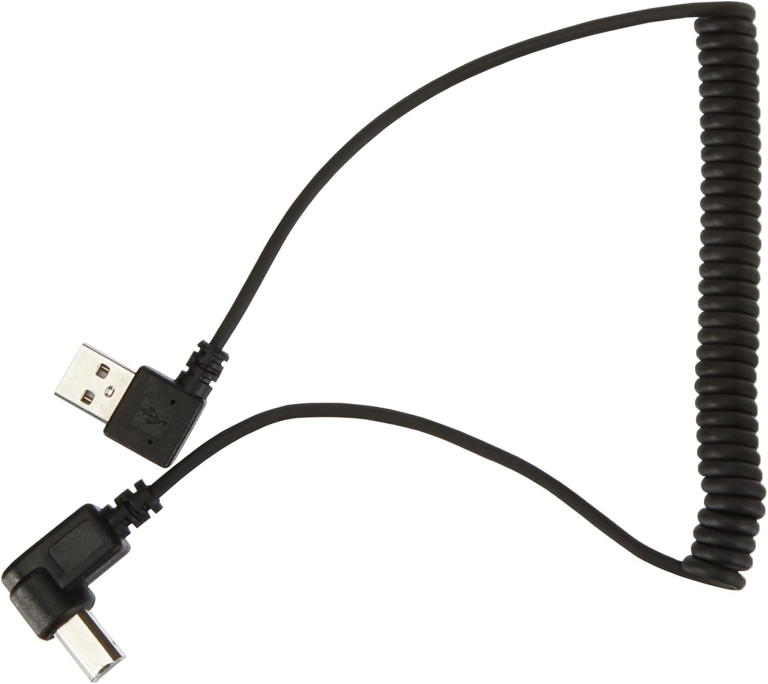 Кабель-адаптер System-S USB A з лівим кутом 90° на USB типу B з прямим кутом 90°, спіральний, 35-80 см