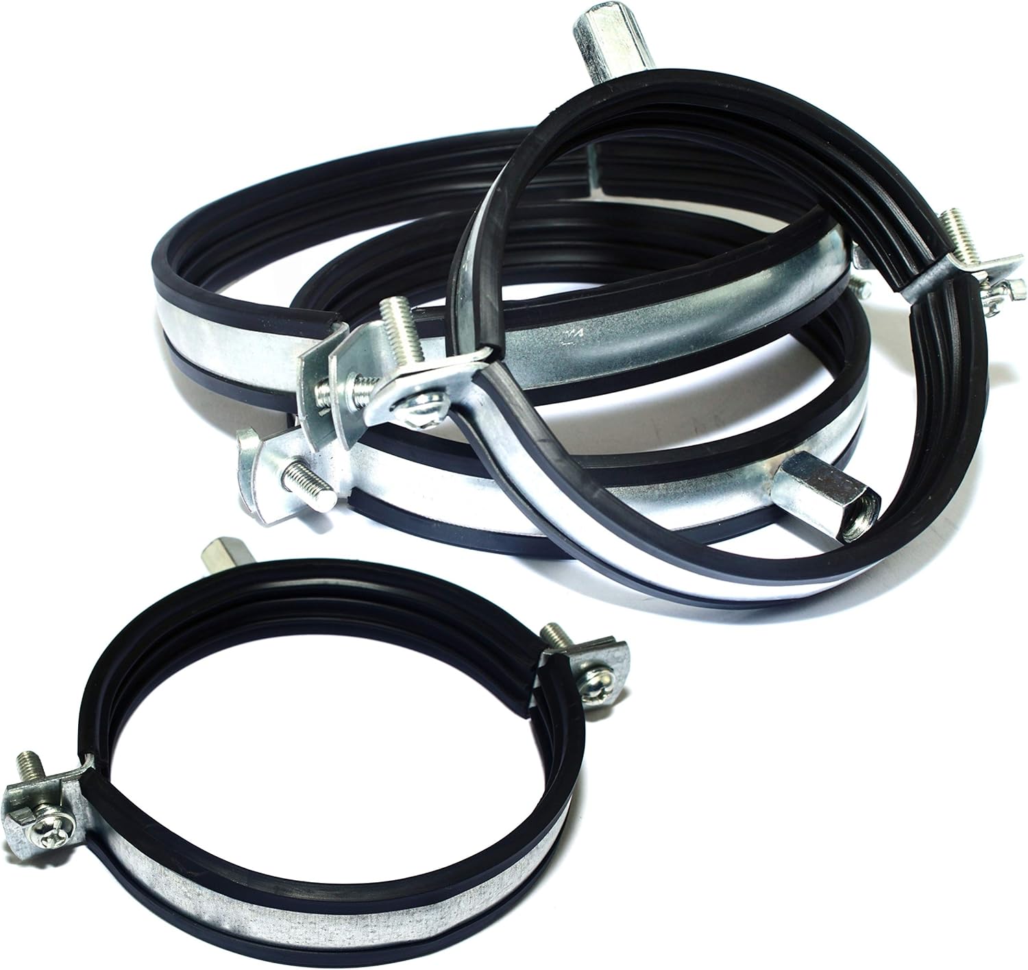 MKK - 18481-015 - трубные хомуты с резиновым уплотнением, резьба M8/10, поперечная канавка, накатанные трубы, 5 штук, Ø 150 мм