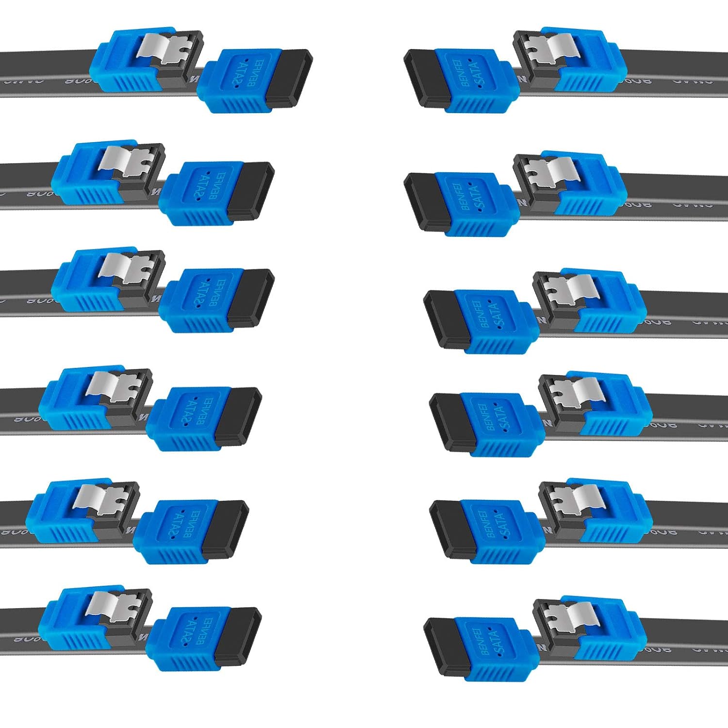 Кабель SATA III, Benfei, 12 шт., SATA III 6 Гбит/с, прямой кабель для HDD/SDD, кабель для передачи данных с фиксатором, 18 дюймов,