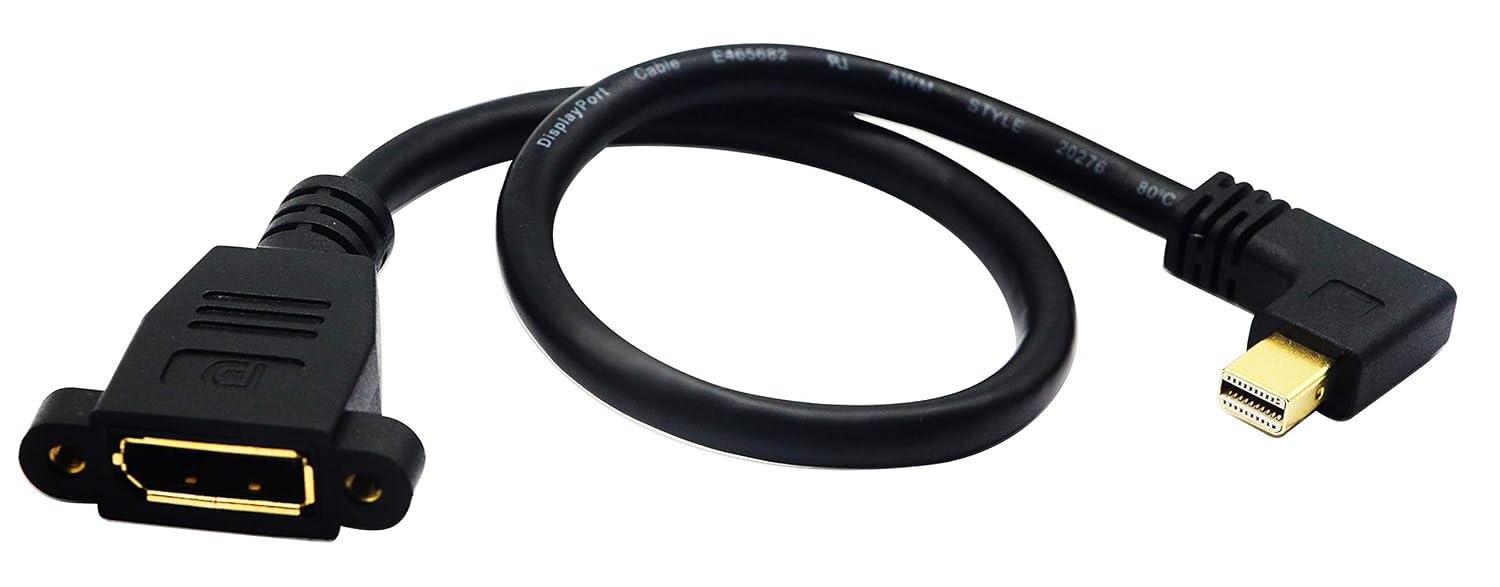 (32 см) Кабель Mini DP — DisplayPort для панельного монтажа, позолоченный, левый угол 90 градусов. Удлинительный кабель Mini DP (D