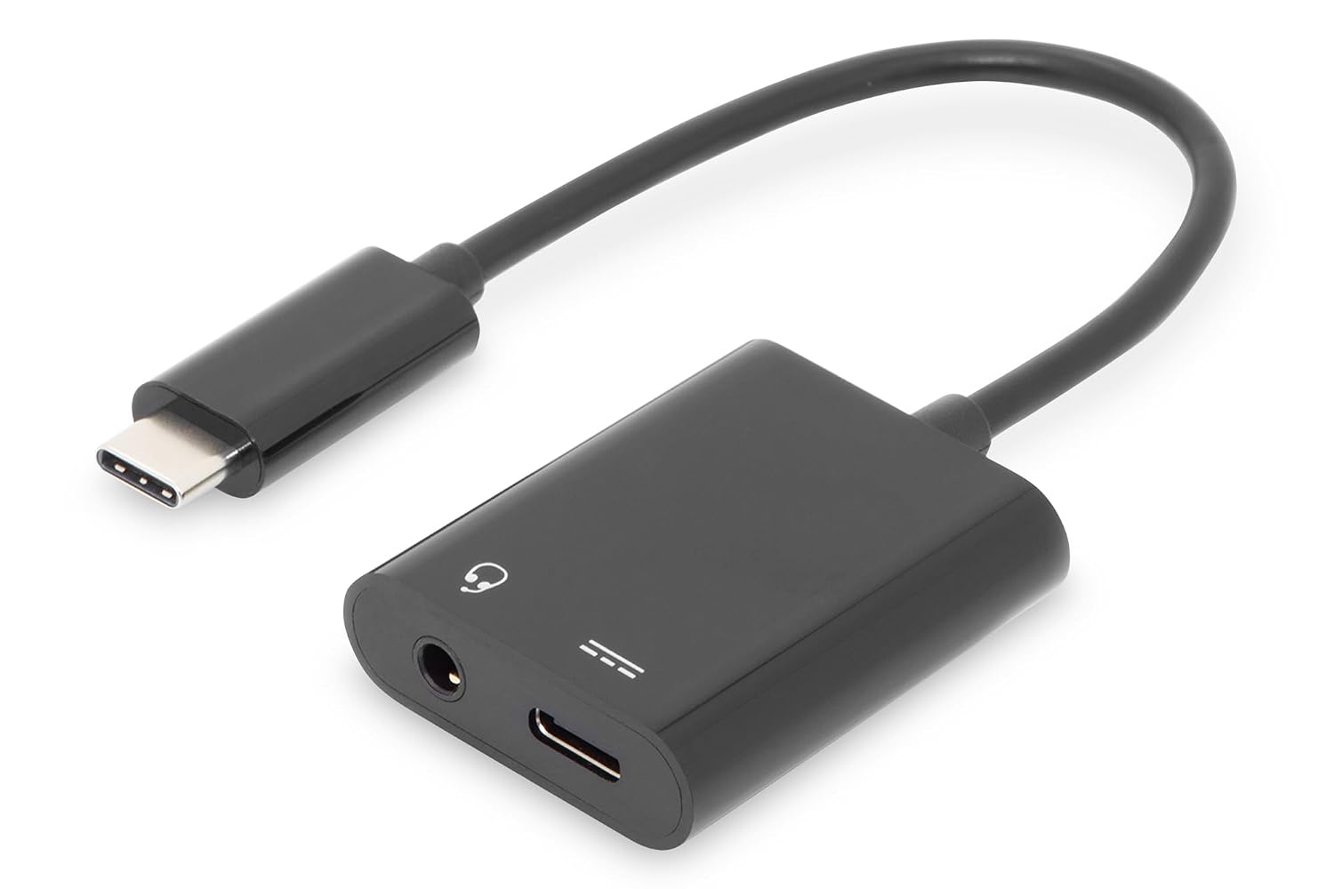 Кабель-адаптер DIGITUS USB-C – 0,2 м – USB-C (штекер) на 3,5 мм (гнездо), Type C (гнездо) – Power Delivery 3.0 – 20 В 5 А – черный