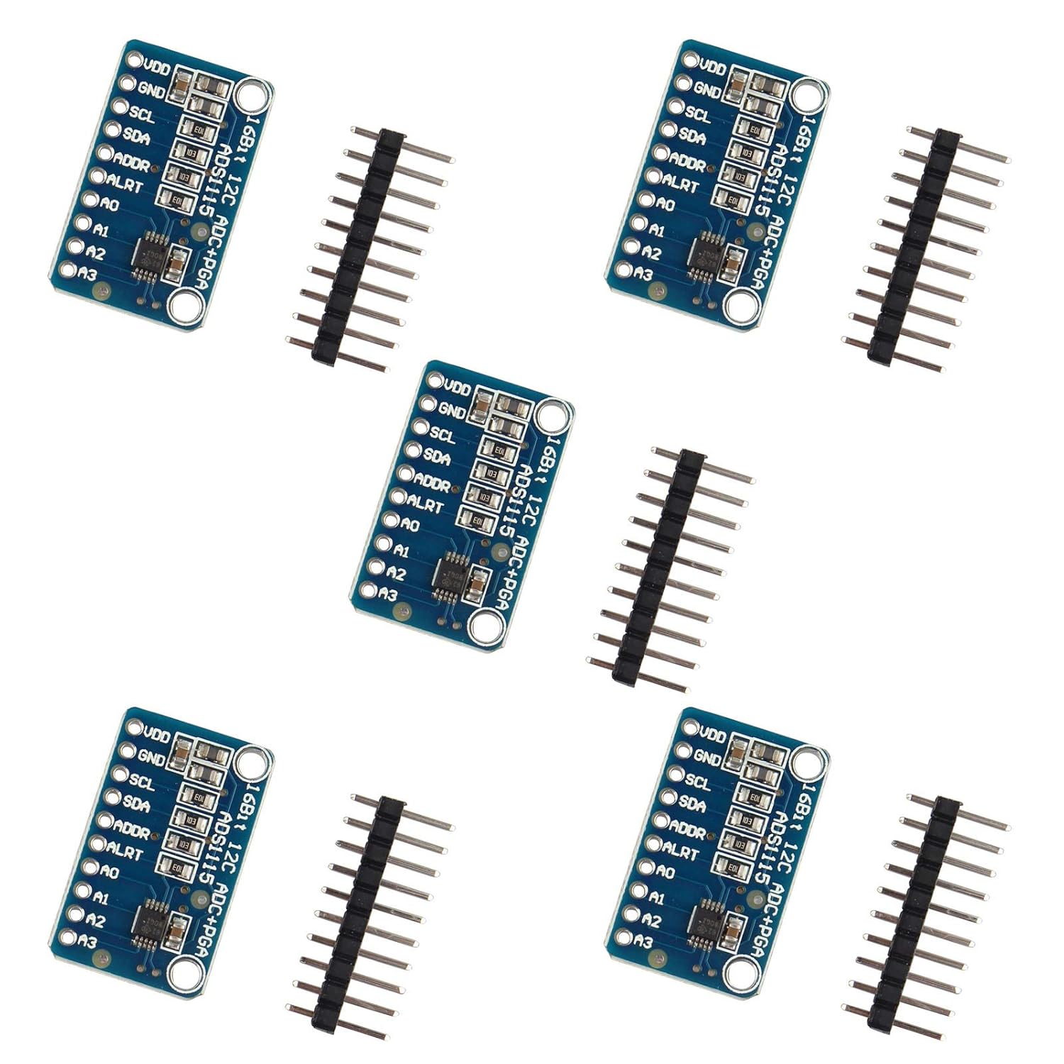 5 шт. 16-битных модулей АЦП I2C 1115 с 4 каналами и программируемым коэффициентом усиления, плата разработки аналого-цифрового пре