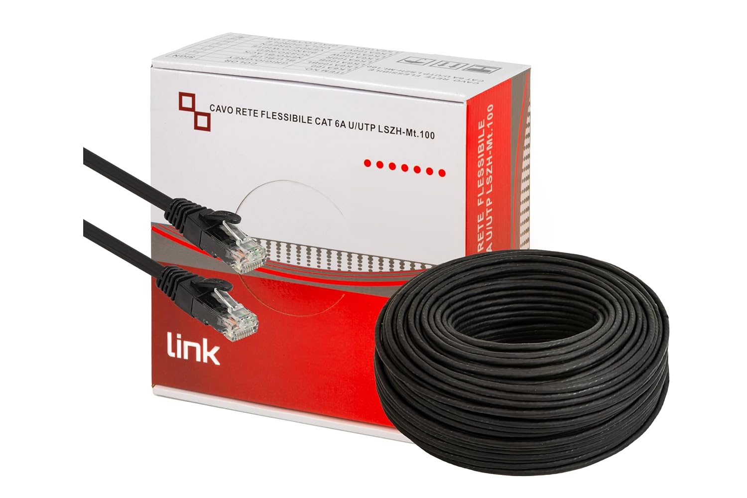 LINK LK6A100BL Матовий мережевий кабель категорії 6A, неекранований, UTP, AWG24, безгалогенний, гнучкий, чорний, MT.100, двосторон
