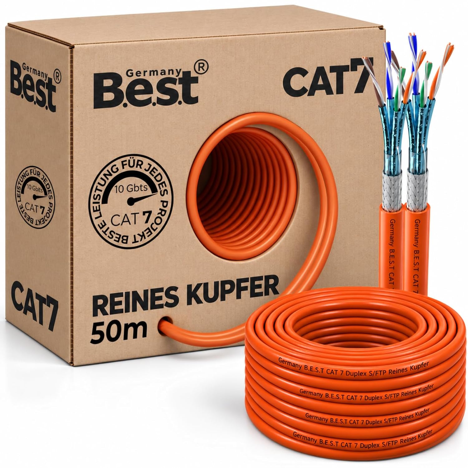 Сетевой кабель CAT 7 50 м, дуплексный, медный, кабель LAN, кабель Ethernet, S/FTP 10 Гбит/с, кабель передачи данных Cat 7 из чисто