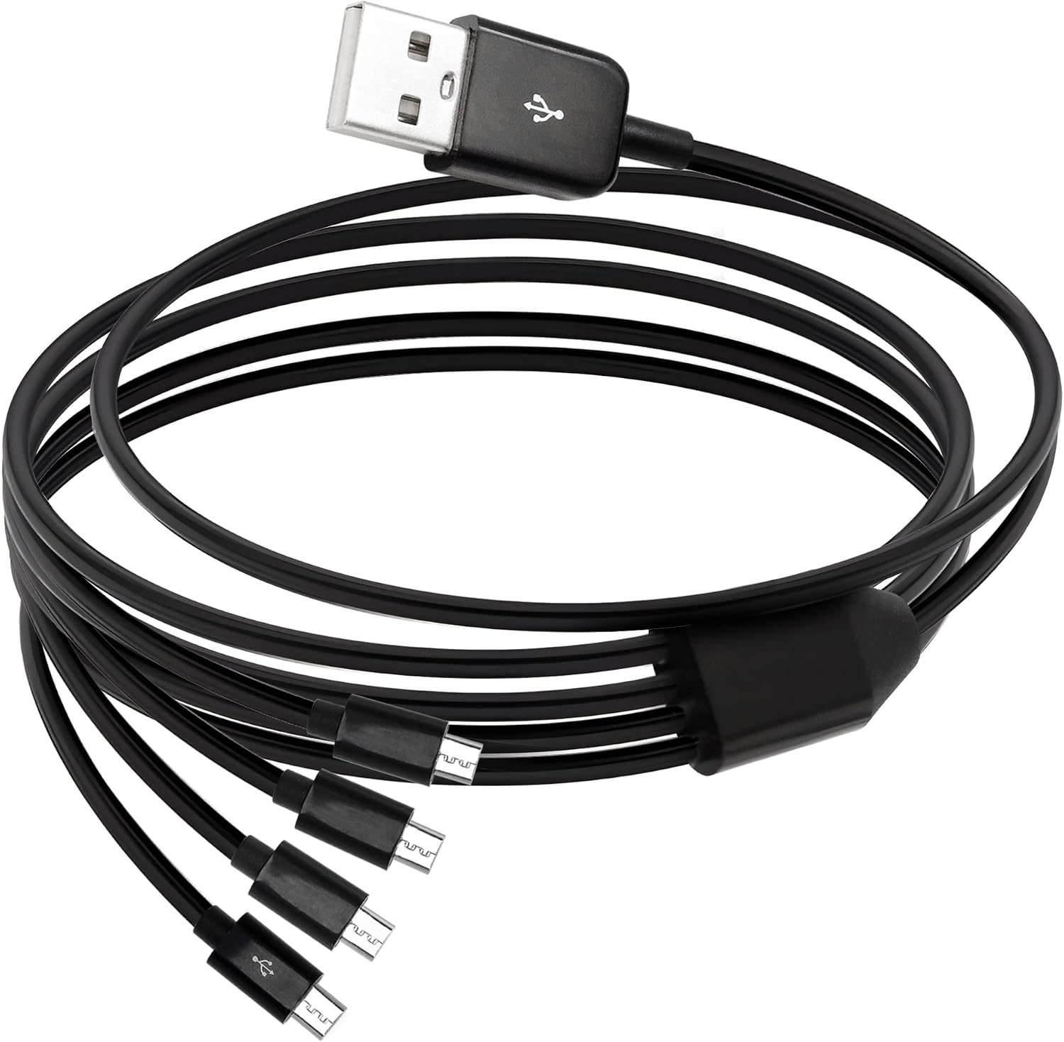 Адаптер QIANRENON Micro USB 4 в 1 — разветвитель 4 для Power Bank, динамиков, камер, видеорегистраторов, 1,5 м, черный.
