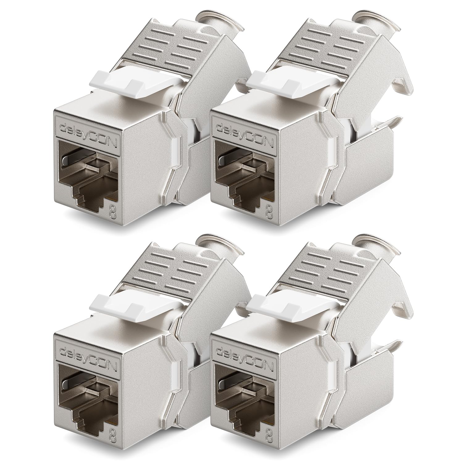 deleyCON 4x CAT 8 Keystone Jack Module Patch Cable Network Cable Optimized for CAT8 CAT7 CAT7a Cable Connector Shielding STP RJ45