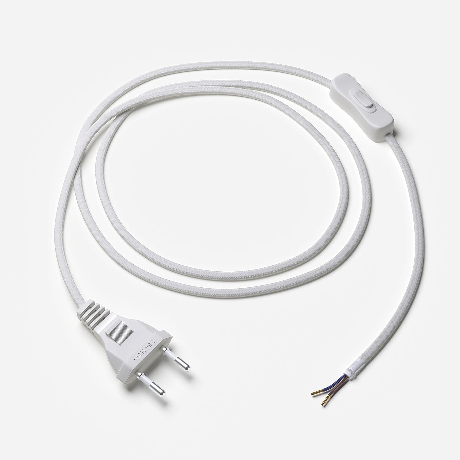 Сетевой кабель Lightstock для текстильной продукции с евровилкой и выключателем, 250 см, 2 x 0,75 мм², белый.