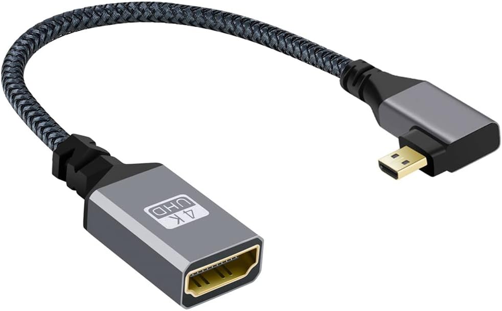 Удлинительный кабель 4K Type-D Micro HDMI 1.4 Male 90-градусный угловой к HDMI Female для DV MP4 DC ноутбука и камеры