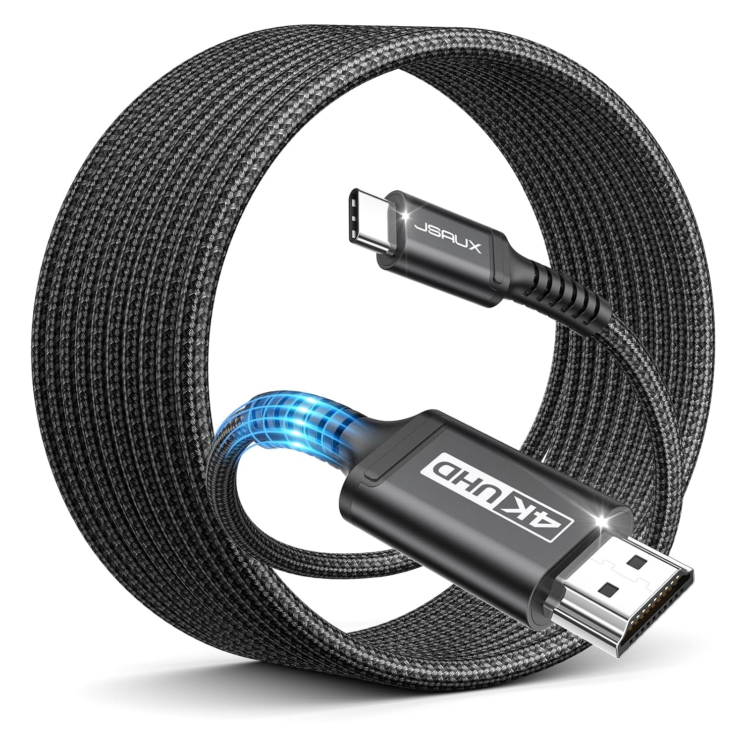 Кабель JSAUX USB C — HDMI, 4 м, USB Type-C — HDMI 4K UHD (совместим с Thunderbolt 3), совместим с MacBook Pro 2018/2017, MacBook A