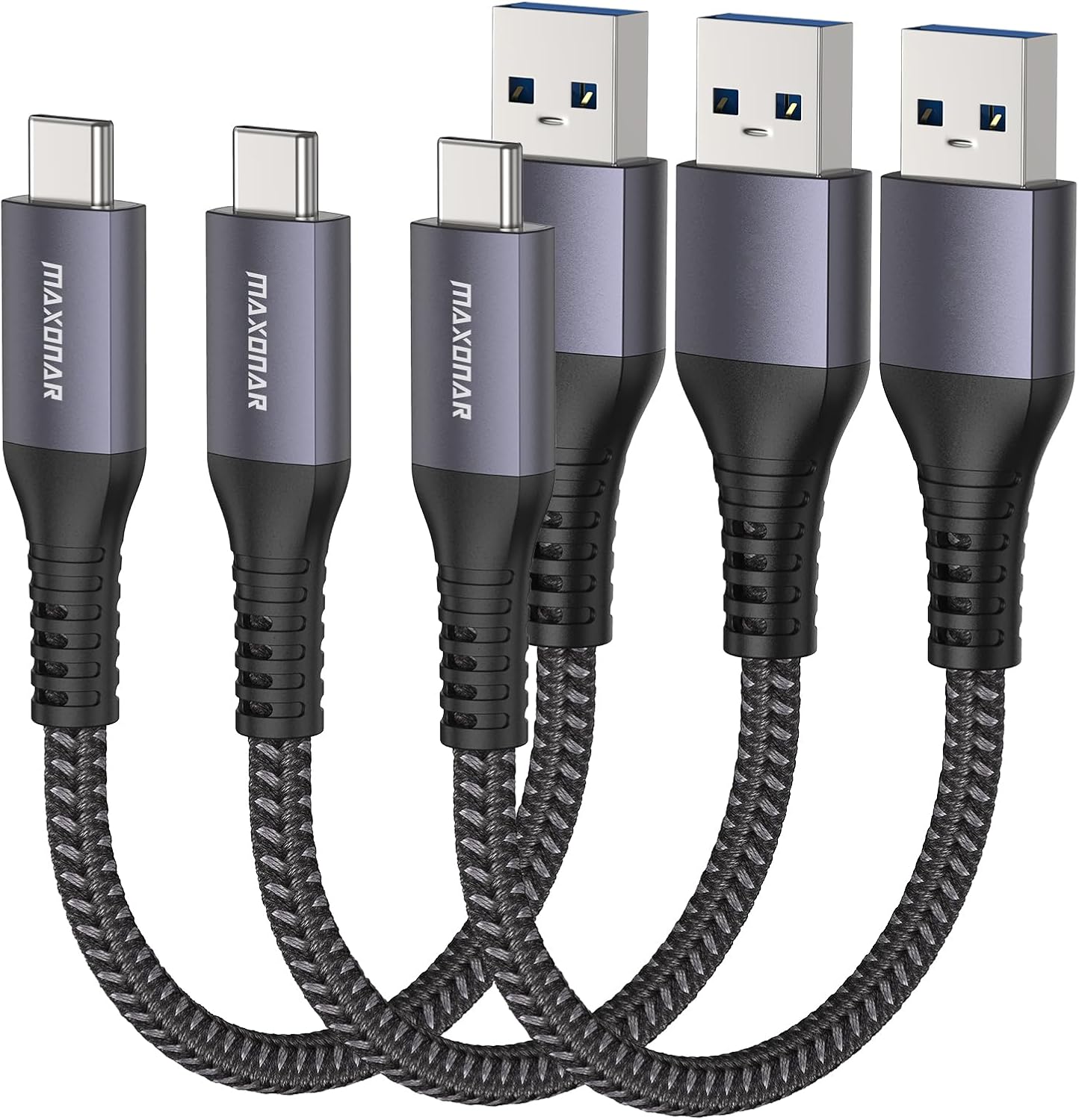 Кабель Maxonar USB C короткий 30 см/0,3 м 【3 шт.】10 Гбіт/с USB 3.2 Gen2 Type-C кабель для передачі даних Android Auto QC3.0 швидка