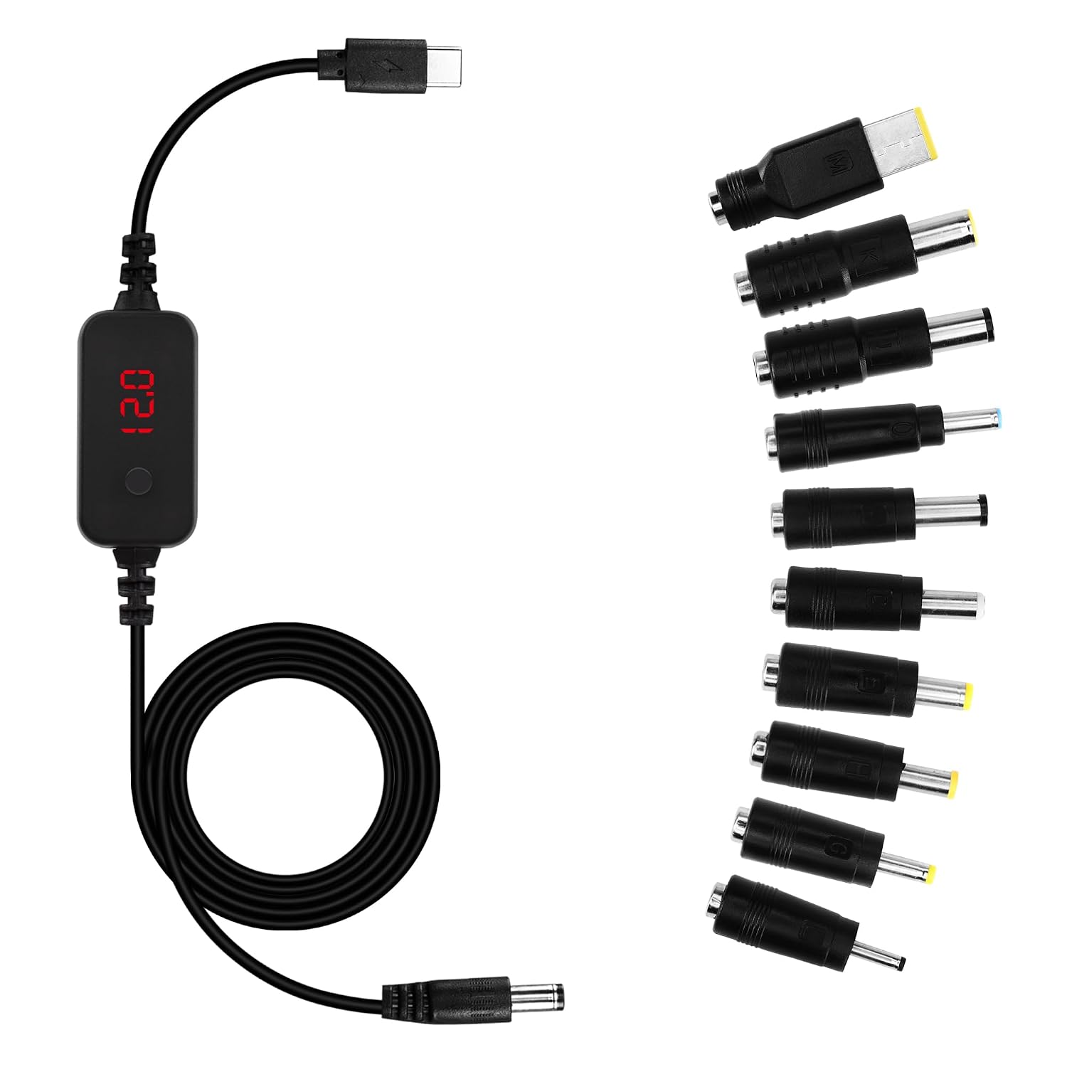 Кабель-адаптер SinLoon PD-DC 5V 9V 12V 15V 20V з регульованою напругою Typec Male-DC5521 Male з 10 перехідними головками постійног