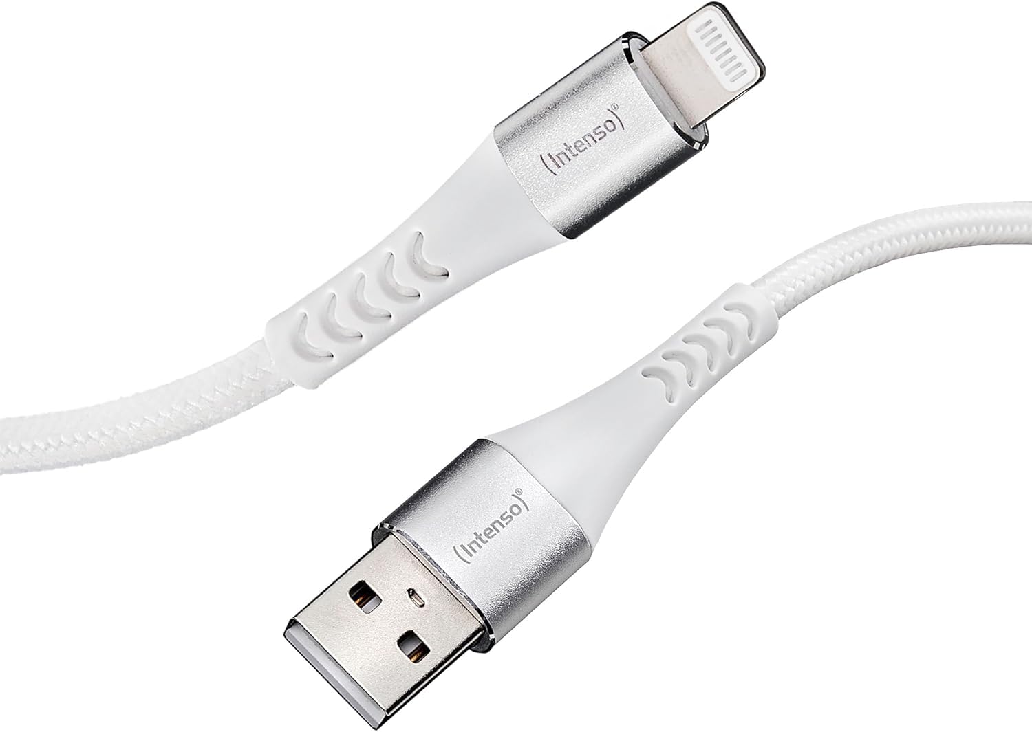 USB-кабель Intenso A315L, кабель USB-A — Lightning для передачи данных и зарядки, 12 Вт, нейлоновый, 1,5 м, белый.