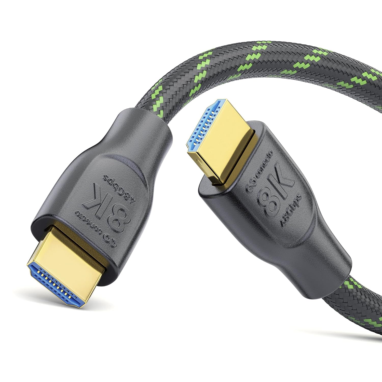 Кабель Conecto HDMI 2.1, 8K UltraHD, HDMI-кабель 8K 60 Гц / 4K 120 Гц, скорость передачи данных 48 Гбит/с, черно-зеленый, 2,00 м