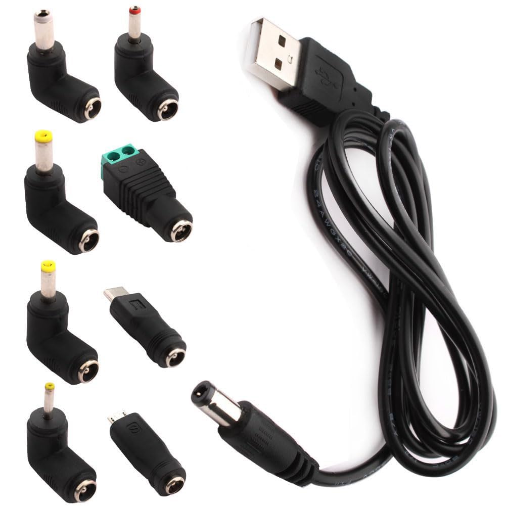 Кабель RUNCCI-YUN USB — DC 5 В, USB — DC кабель, адаптер питания 8 в 1 с разъемом 5,5 x 2,1 мм для ноутбука, роутера и т. д. (1 м,