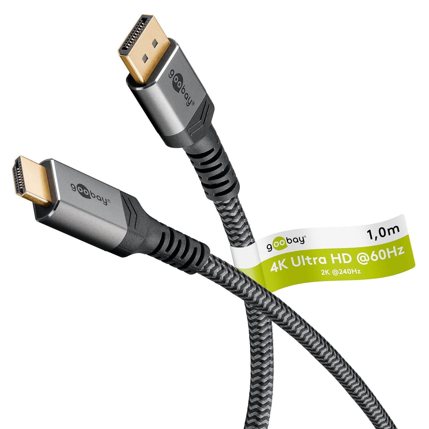 Кабель Goobay 65268 DisplayPort — HDMI 4K @ 50/60 Гц UHD, высокоскоростной однонаправленный DP, нейлоновая оплетка, для компьютера