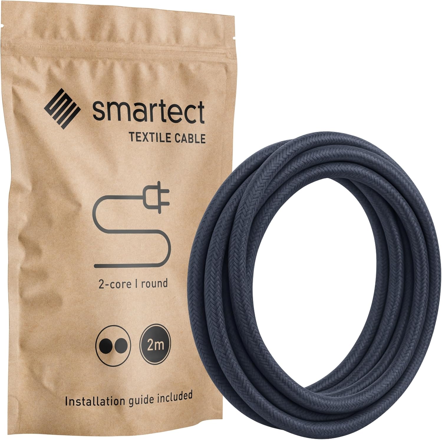 Текстильный кабель Smartect с двумя жилами (2 x 0,75 мм²), антрацитовый, 2 метра.