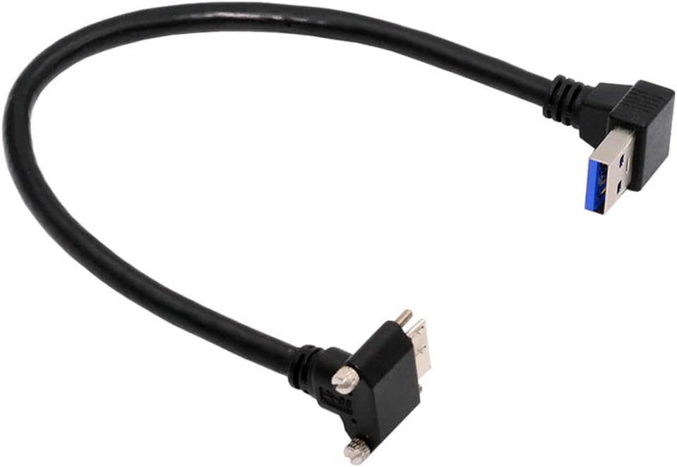 Кабель с угловым разъемом USB 3.0 A «папа» — Micro-B 3.0 (90 градусов), для панельного монтажа, с винтовым фиксатором, длина 25 см