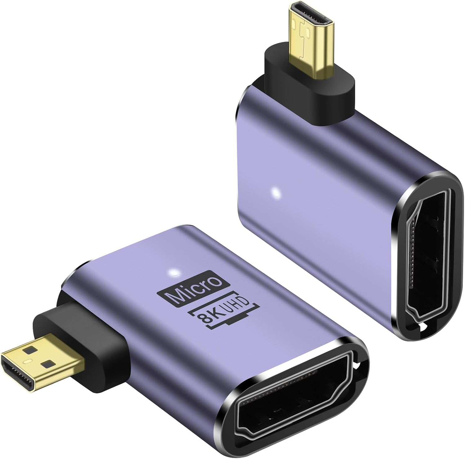Адаптер 8K Micro HDMI на HDMI, 2 шт., двонаправлений конвертер з прямим кутом 90 градусів, штекер Micro HDMI на роз'єм HDMI 2.1, п
