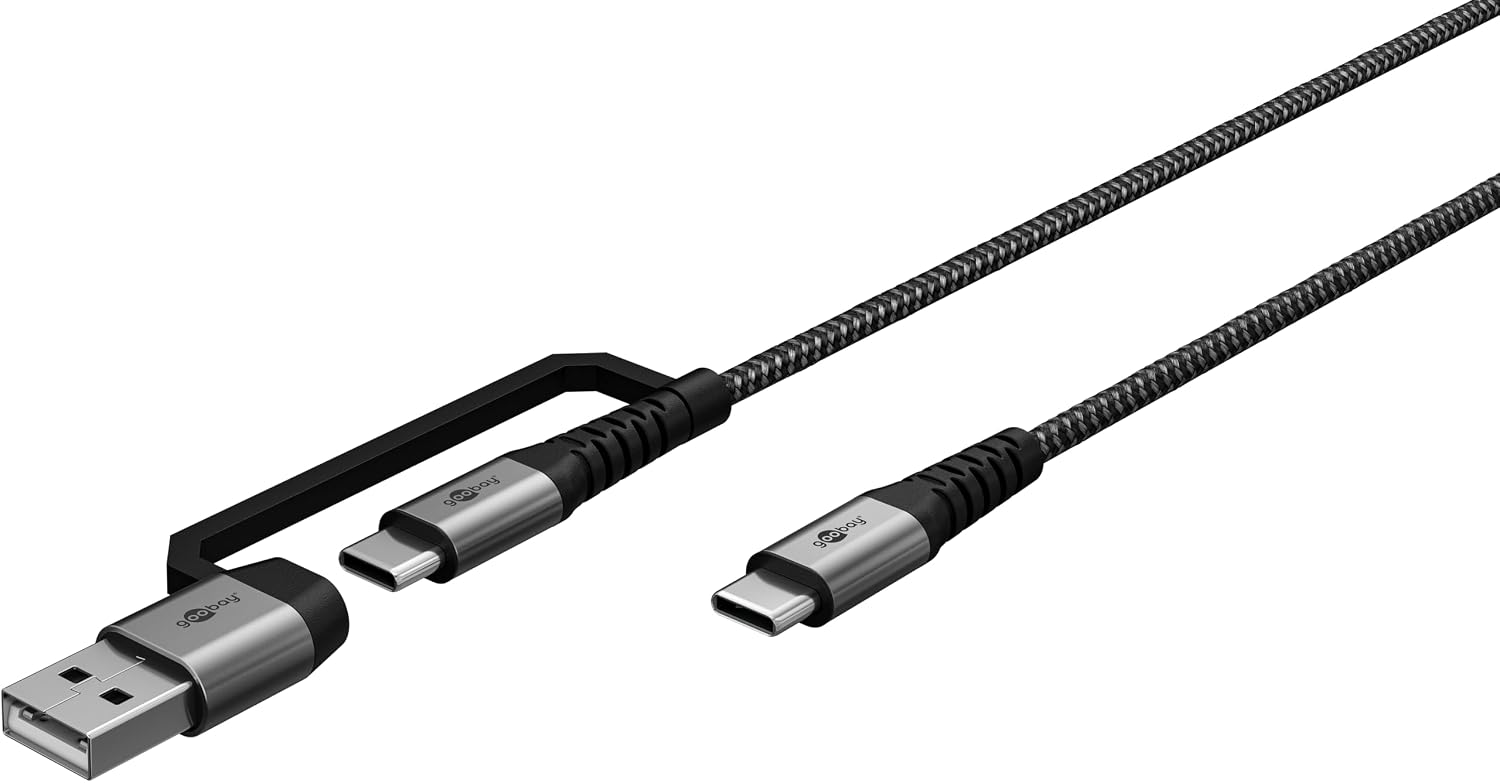 goobay 70278 2 в 1 USB C — USB C и USB A, текстильный USB-кабель, макс. 60 Вт и 480 Мбит/с / адаптер для устройств USB-A / ноутбук