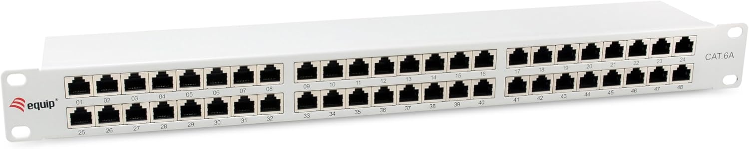 Экранированная патч-панель Equip 326526 на 48 портов, Cat.6A, светло-серый.