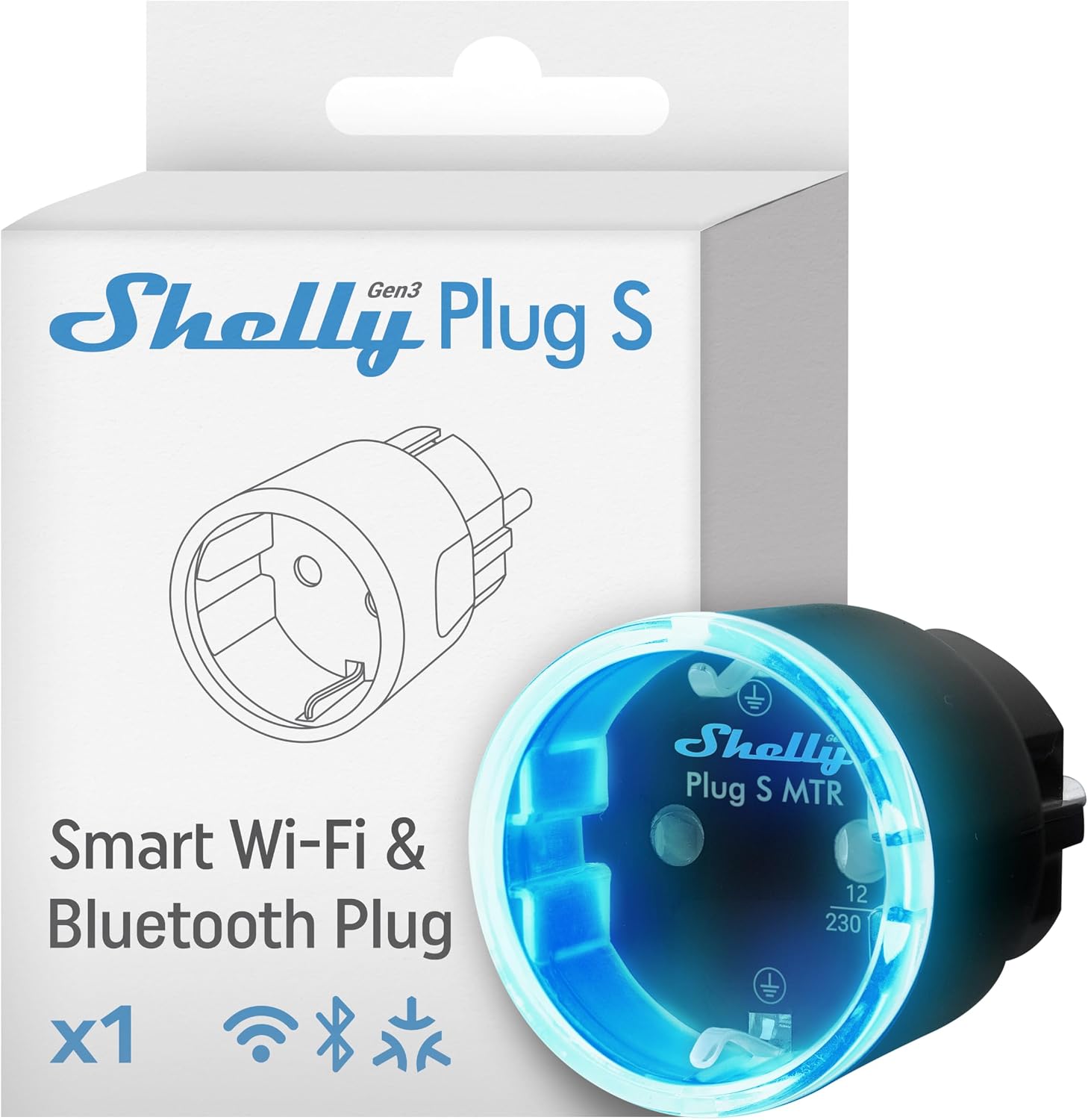 Shelly Plug S MTR Gen3 - чорний, розумна Wi-Fi розетка з лічильником, світлодіодним індикатором, дистанційним керуванням через дод
