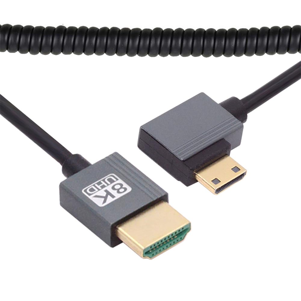 Кабель Mini HDMI 2.1 «папа» — HDMI «папа», 8K 60 Гц, гибкий, спиральный, с левым углом 90 градусов, для HDTV, компьютера, ноутбука
