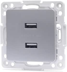 Частина адаптера для 2 USB-роз'ємів німецького та французького типу, в елегантному сріблястому кольорі – ідеально підходить для шв