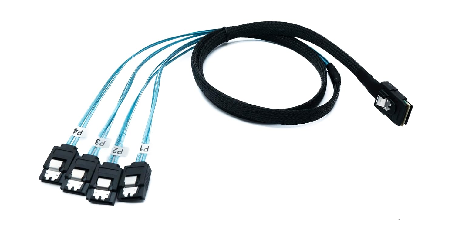Кабель SYSTEM-S SFF-8087, 100 см, адаптер Mini SAS 36-контактний на 4X SATA 7-контактний для материнської плати RAID HDD