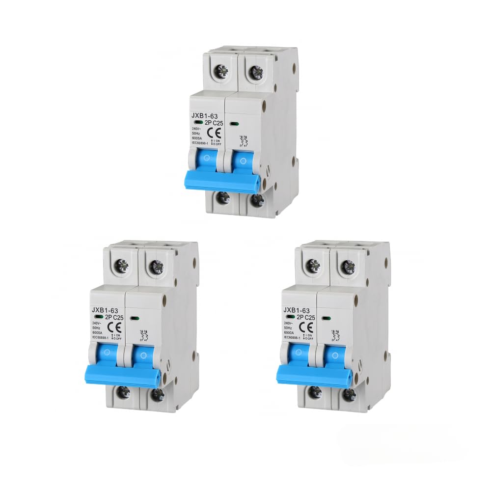 Gloca Set 3 Interruttori Magnetotermici Automatici 2P 25A 220V 6KA 2 Moduli DIN C25