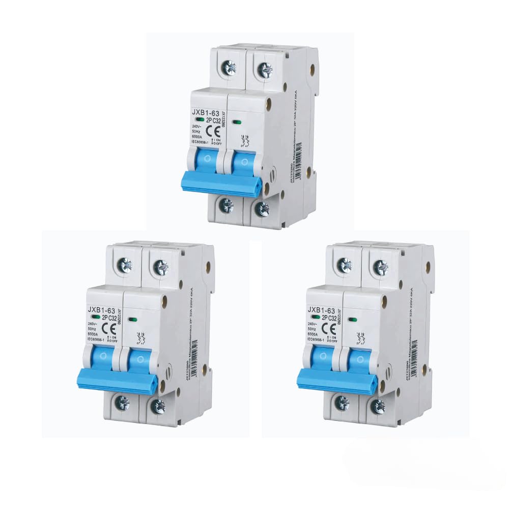 Gloca Set 3 Interruttori Magnetotermici Automatici 2P 32A 220V 6KA 2 Moduli DIN C32