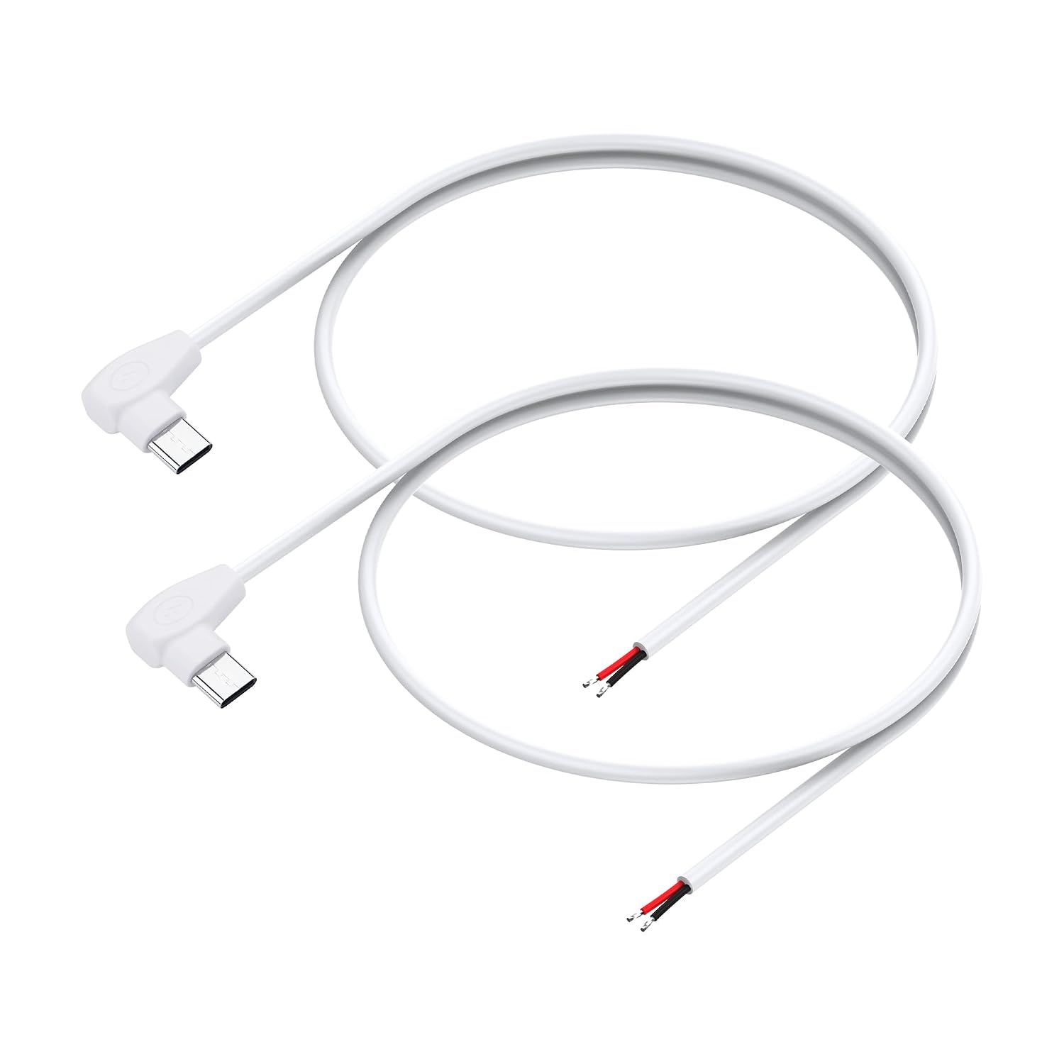 Угловой USB-C кабель питания, 2 шт., 20AWG 5V 5A, 90-градусный разъем USB Type-C на 2 контакта, с открытыми концами и оголенными п