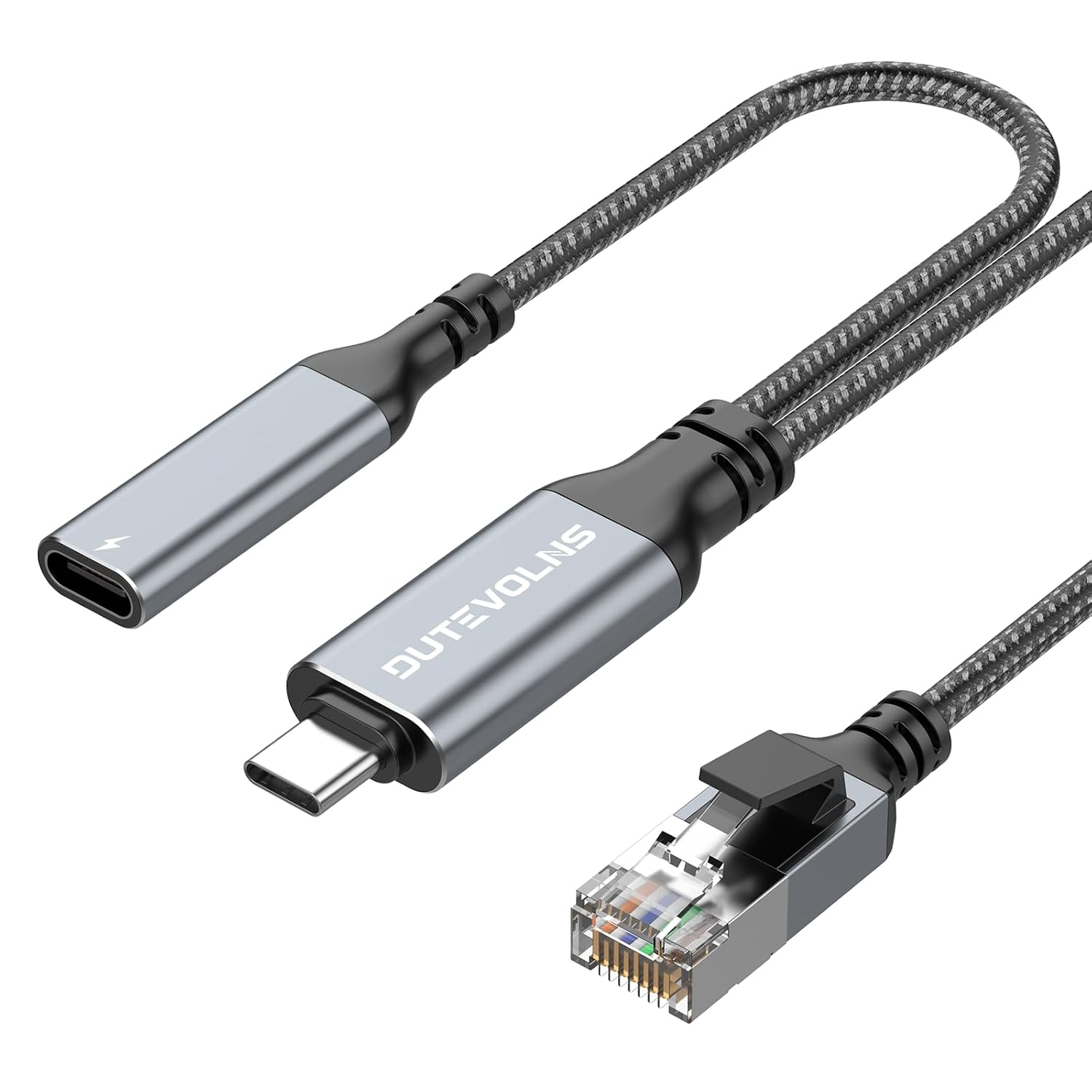 Кабель USB-C на Ethernet та зарядний кабель (мама) 5 м, USB-C (мама) 60 Вт, зарядний та Gigabit LAN два в одному, нейлоновий кабел