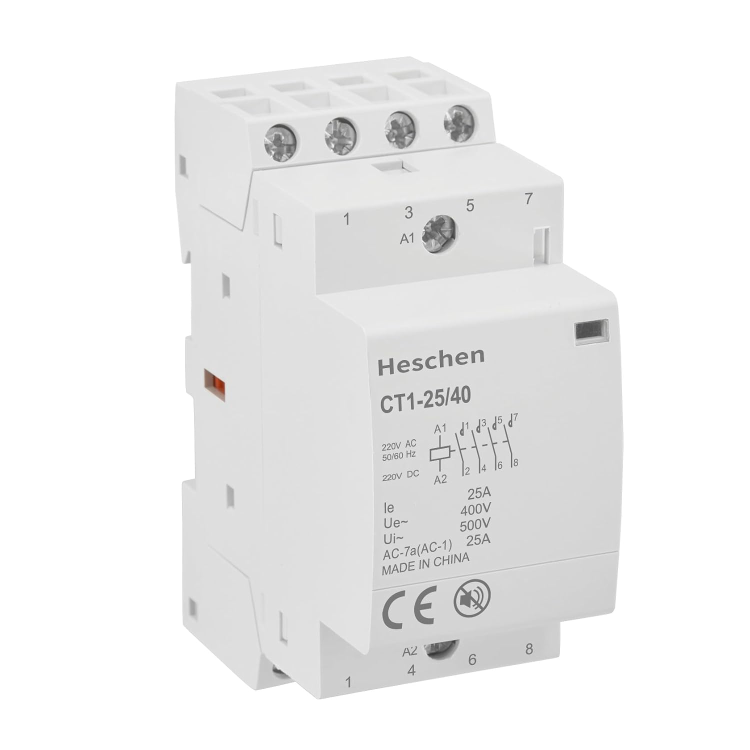 Модульный трансформатор тока Heschen CT1-25/40, 25 А, AC/DC 220 В, 4-полюсная катушка, 4 нормально разомкнутых контакта, крепление
