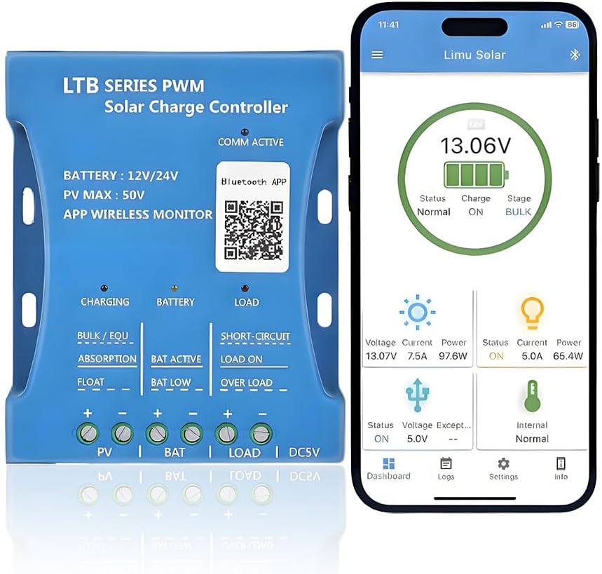Контроллер заряда солнечных батарей Y&H Bluetooth 20A 12V Smart 12V 24V PWM с USB-портом, максимальное напряжение PV 50V для свинц