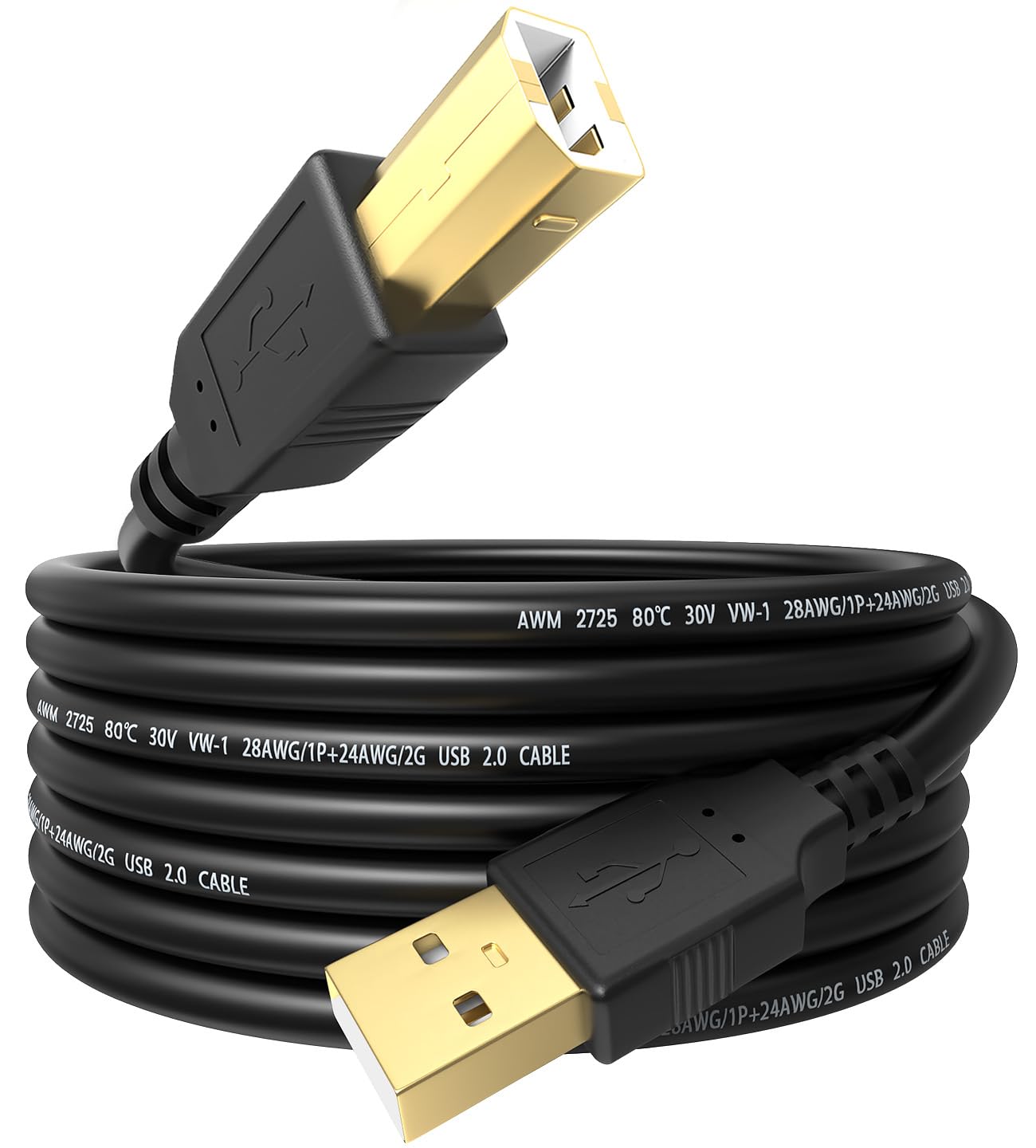 USB-кабель для принтера, сумісний з HP, Canon, Brother, Epson, Samsung, Dell, Lexmark, Xerox, USB 2.0, високошвидкісний кабель A-B
