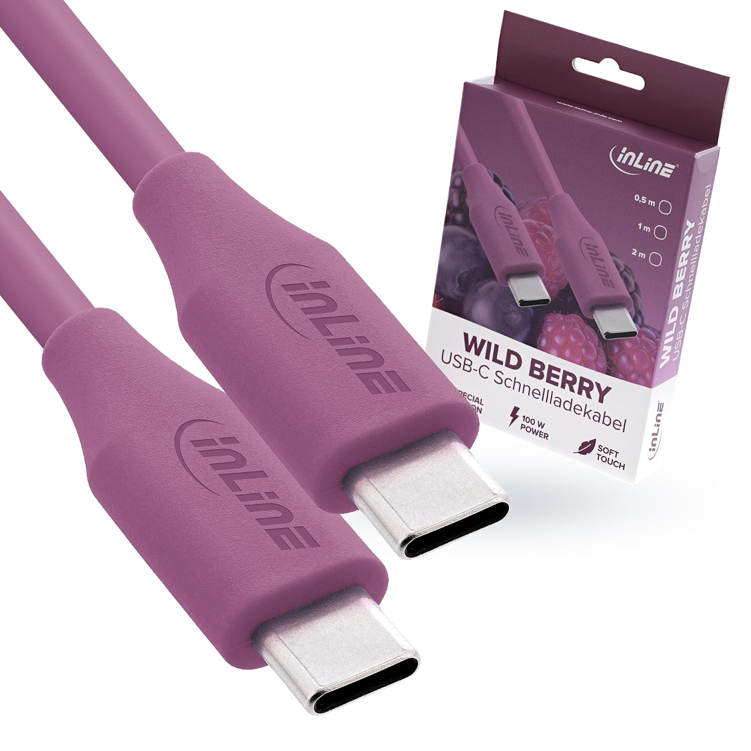 Кабель InLine Color your Charge USB C 100 Вт, кабель швидкої зарядки PD USB C до USB C, силіконовий зарядний кабель, гнучкий, для