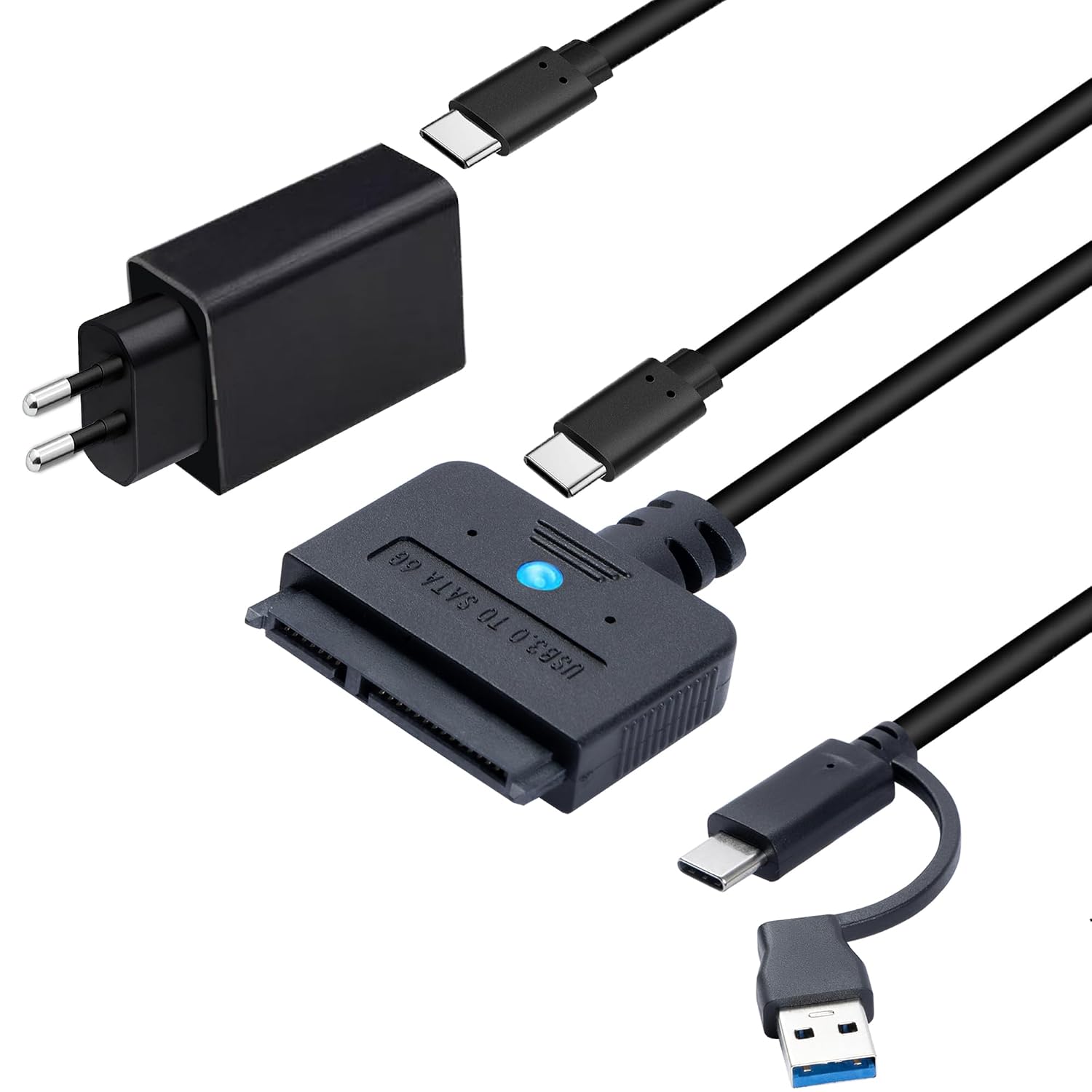 USB SATA адаптер с блоком питания 30 Вт, адаптер 2-в-1 USB C / USB 3.0 для жестких дисков SATA 2,5
