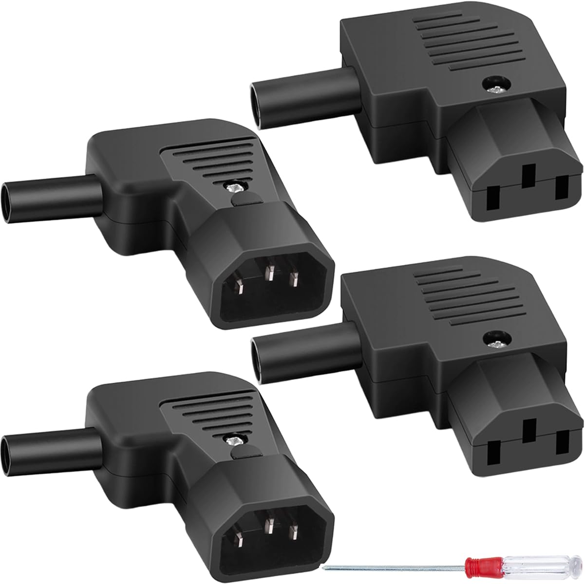 4 шт. угловых соединителя IEC320 C13 C14 250 В 10 А, 3-контактные, гнезда, штекеры, многоразовые, для шкафов PDU, для светодиодног
