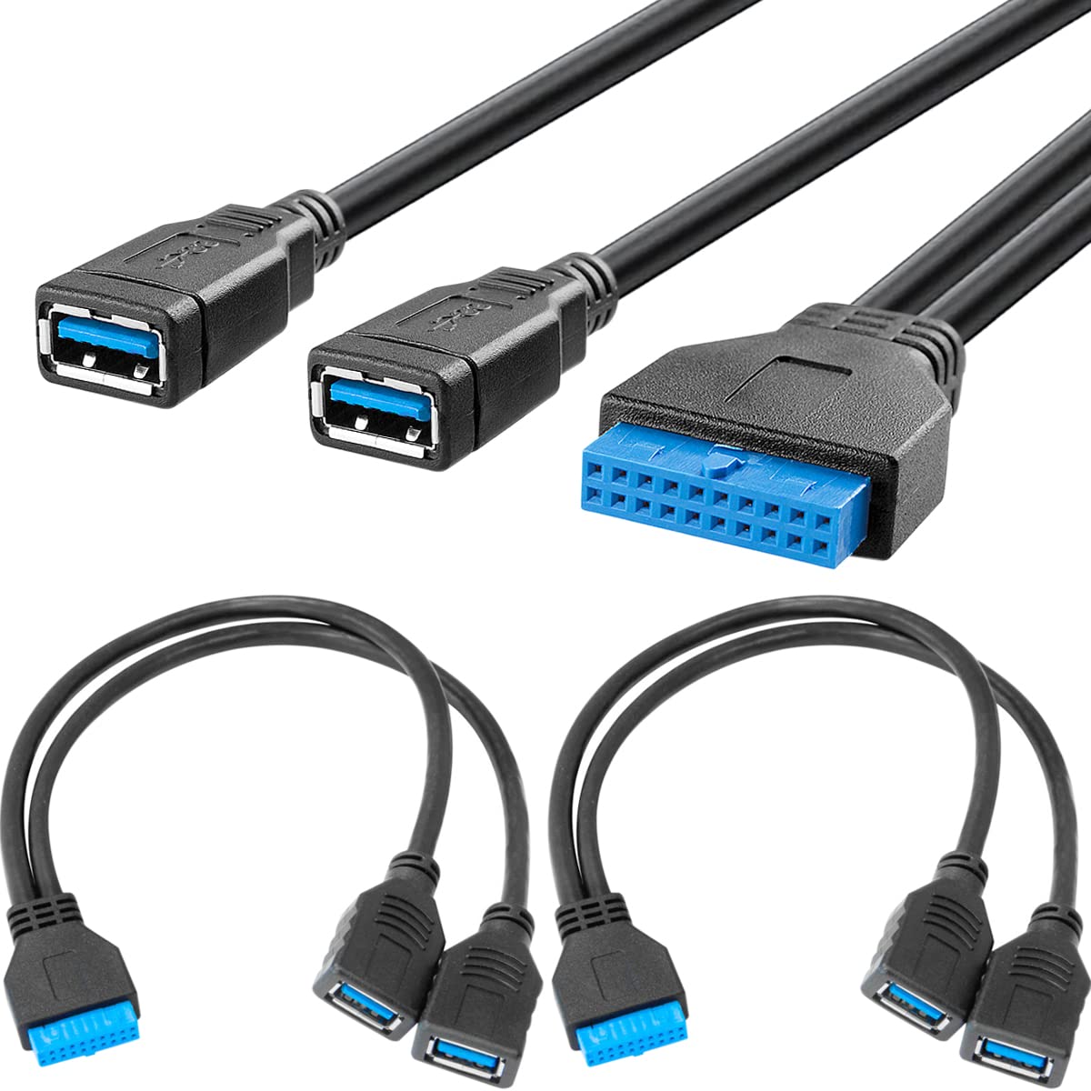 Кабель с двумя разъемами USB 3.0 «мама» и 20-контактным разъемом материнской платы для передней панели, внутренний 20-контактный р