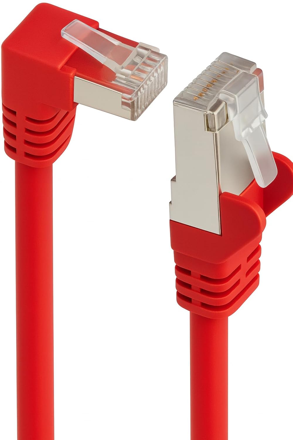 Угловой LAN-кабель Cat 6 90° — 20,0 метров — красный — Ethernet-кабель S/FTP PIMF — угловой разъем RJ45 — гигабитный патч-кабель д