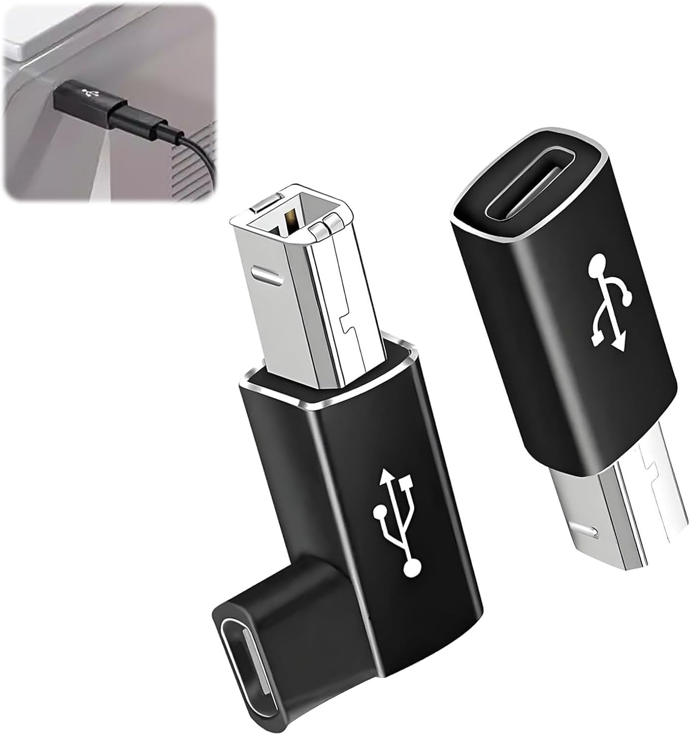 2 адаптери USB C на USB B, кабель MIDI-принтера типу C з роз'ємом B, прямий та вигнутий кут, USB-кабель для принтера, MIDI-клавіат