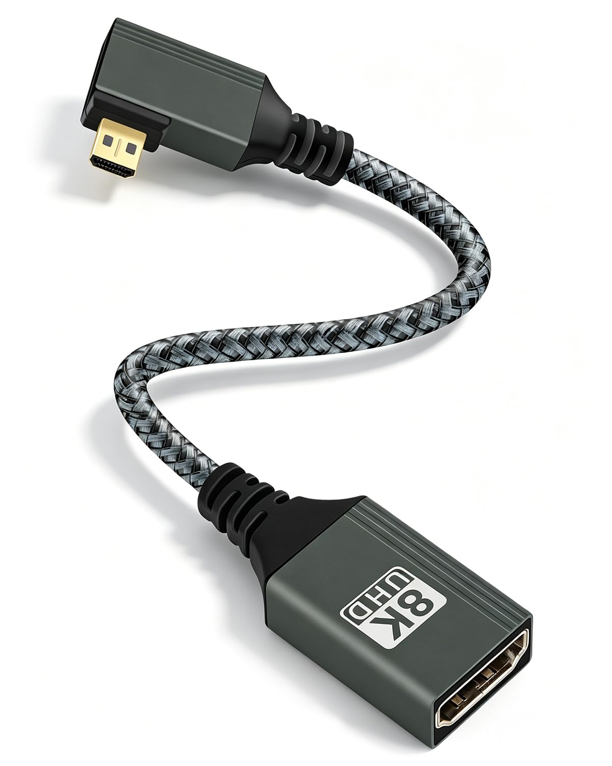 Адаптер 8K Micro HDTV на HDTV с 90-градусным левым разъемом для подключения к HDTV, короткий плетеный кабель Micro HD TV «папа» —