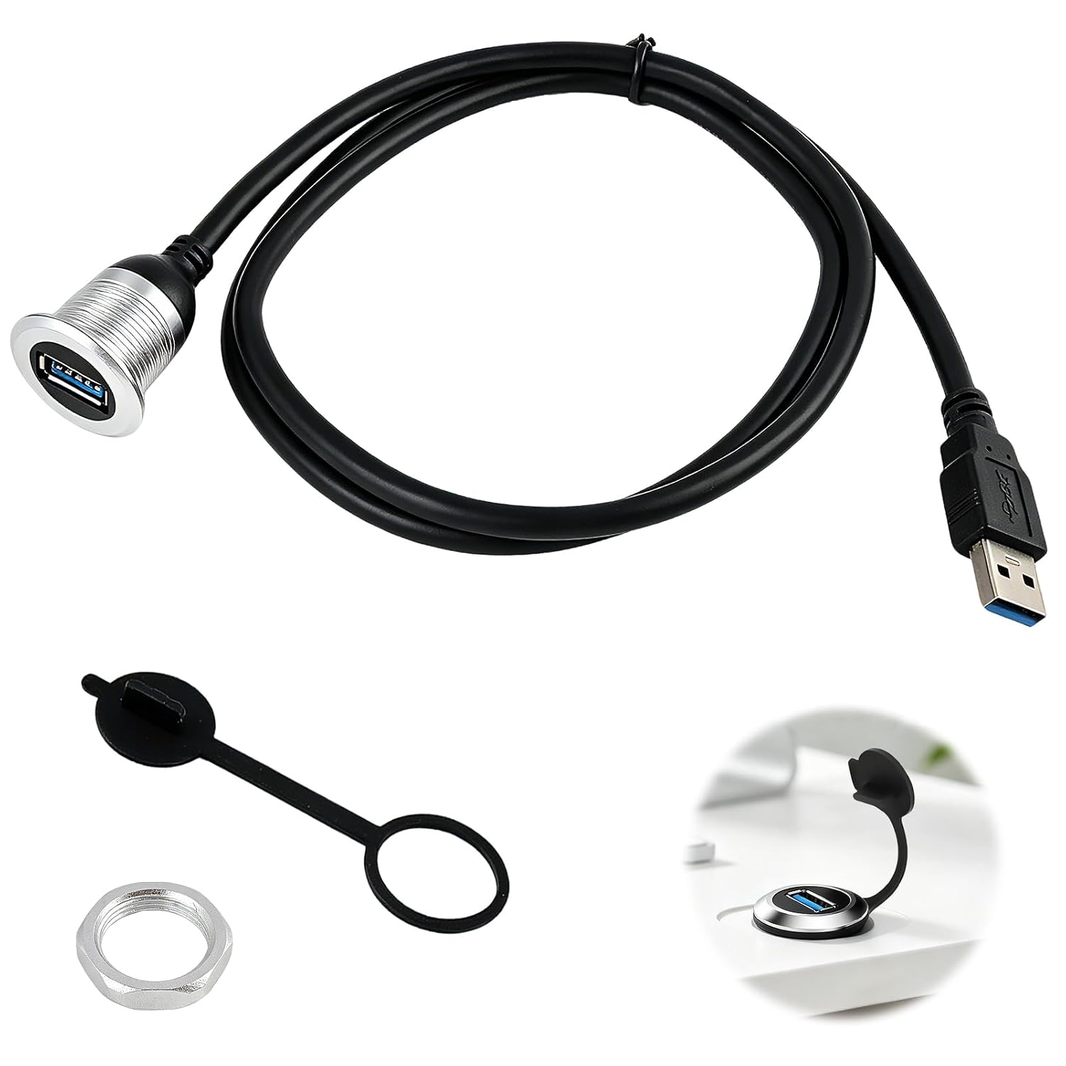 1 шт. USB-кабель, удлинительный кабель для встраивания, 5 Гбит/с, тип A, штекер-гнездо, резьбовое соединение, 1 метр (3,2 фута), п